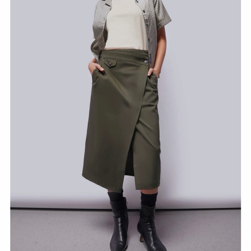 Wildfang Olive Wrap Midi Skirt in Deep Olive